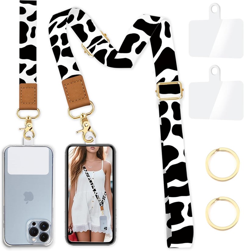 Yonlevres Phone Lanyard Crossbody Wrist Strap Adjustable, Cow Cell Phone Lanyard Wristlet Universal Strap with 2 Tether Tabs Cute for Women ID Badges Accessories - Image 1